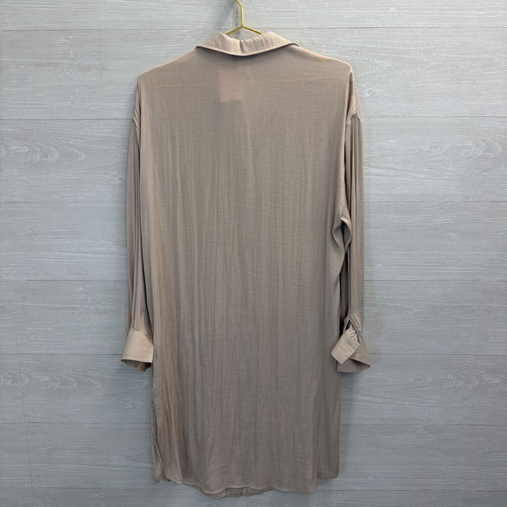 Rachel Zoe Beige Silky Long Sleeve Button Down Dress Large