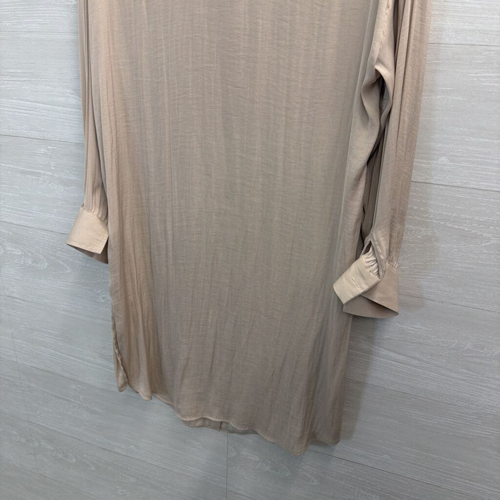 Rachel Zoe Beige Silky Long Sleeve Button Down Dress Large