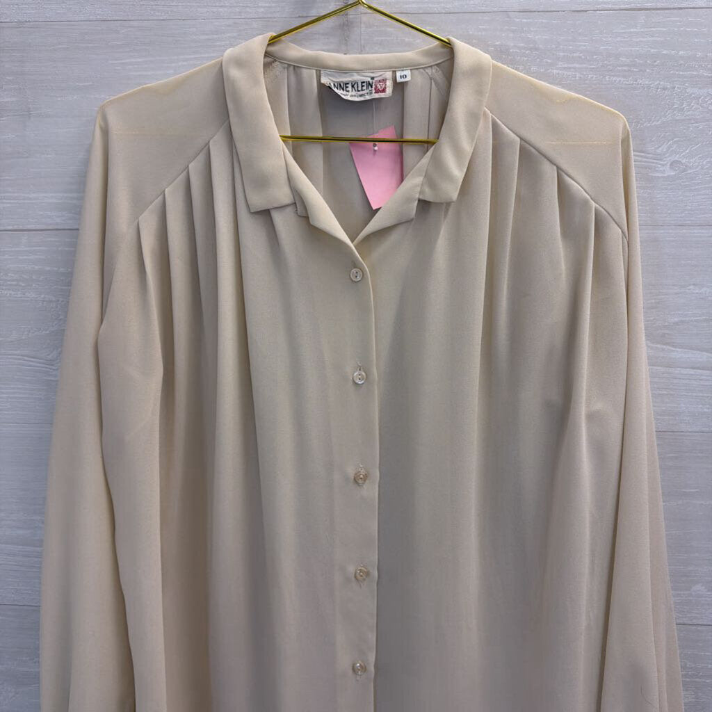 Vintage Anne Klein Cream Long Sleeve Button Down Top 10