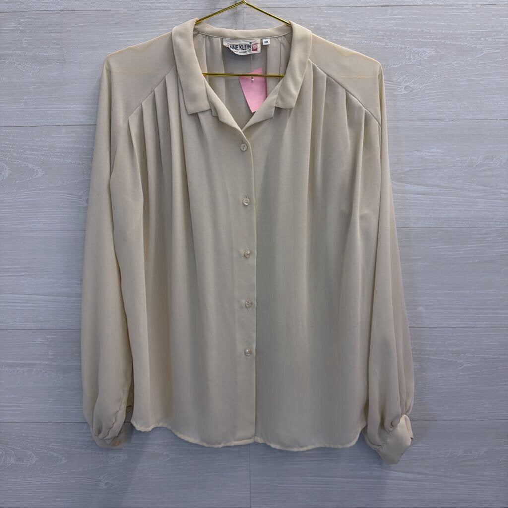Vintage Anne Klein Cream Long Sleeve Button Down Top 10