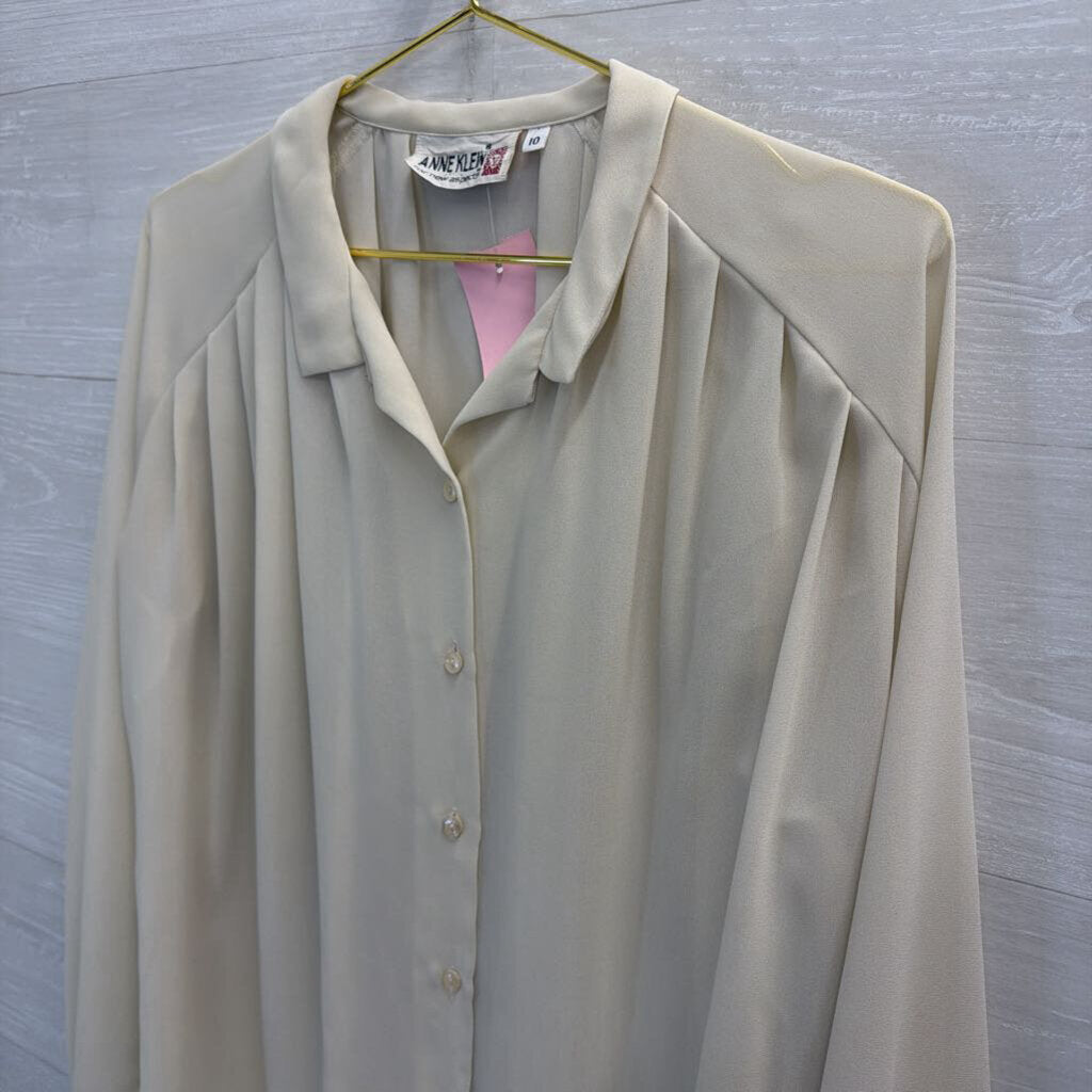 Vintage Anne Klein Cream Long Sleeve Button Down Top 10