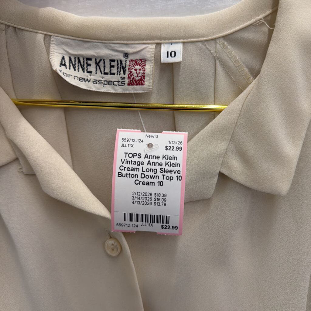 Vintage Anne Klein Cream Long Sleeve Button Down Top 10