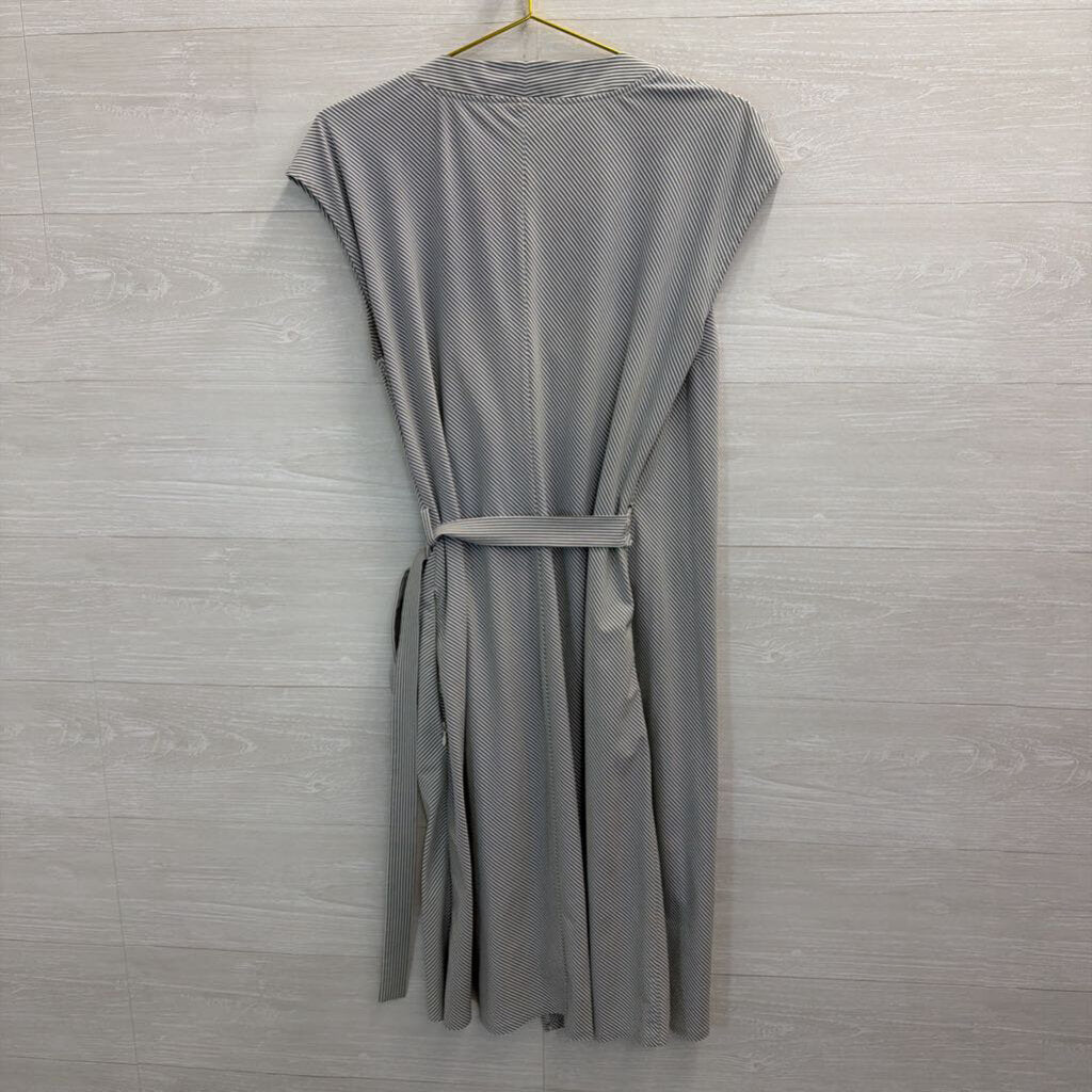 Athleta White/ Grey Striped Short Sleeve Wrap Dress Medium