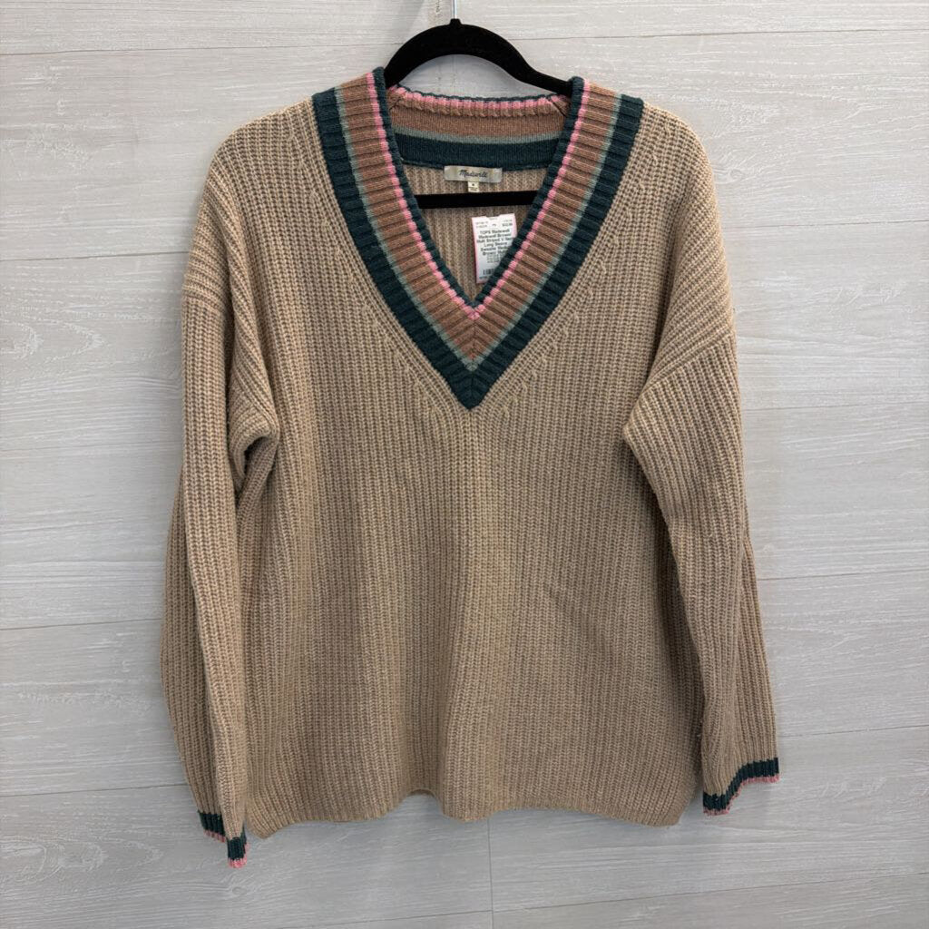 Madewell Brown/ Multi Striped V Neck Long Sleeve Sweater Medium