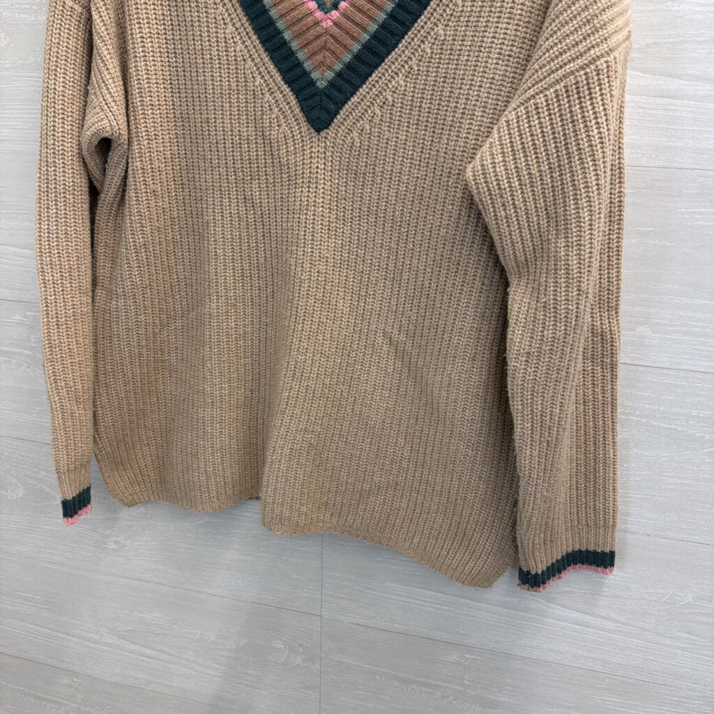 Madewell Brown/ Multi Striped V Neck Long Sleeve Sweater Medium