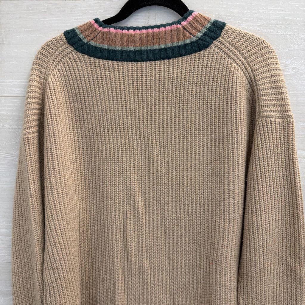 Madewell Brown/ Multi Striped V Neck Long Sleeve Sweater Medium