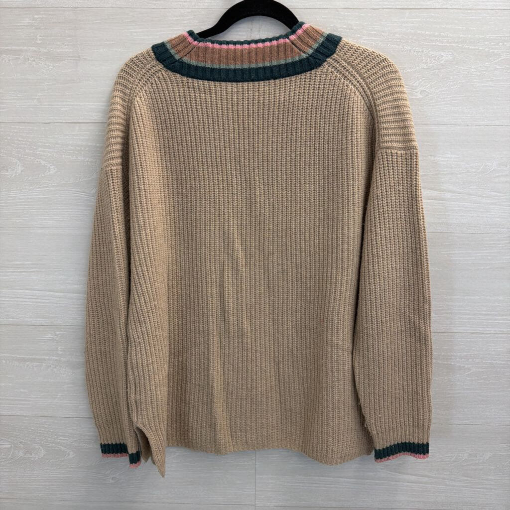Madewell Brown/ Multi Striped V Neck Long Sleeve Sweater Medium