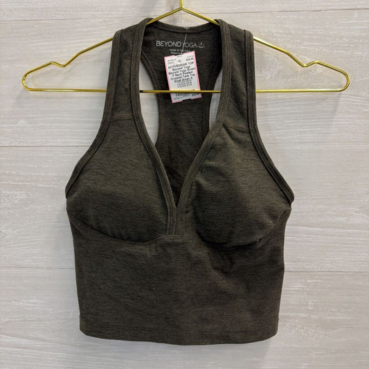 Beyond Yoga Green V Neck Padded Cropped Tank Top Small