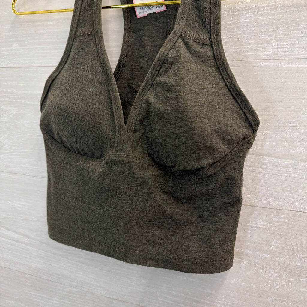 Beyond Yoga Green V Neck Padded Cropped Tank Top Small