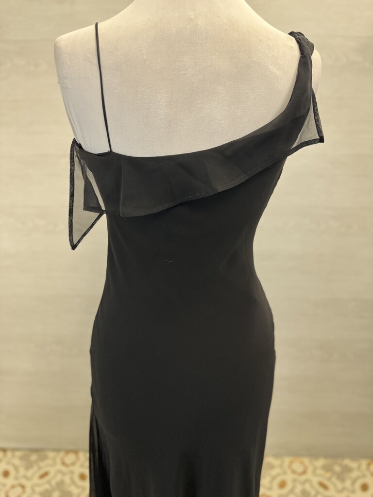 Gia and Co Black One Shoulder Flutter Detail Long Formal Dress 4