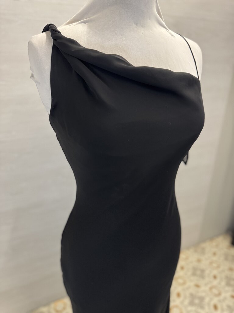 Gia and Co Black One Shoulder Flutter Detail Long Formal Dress 4