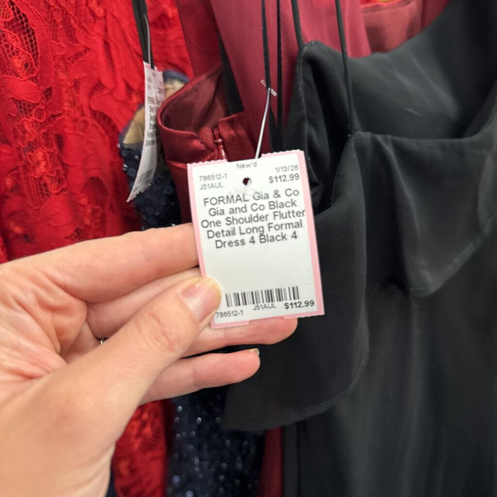 Gia and Co Black One Shoulder Flutter Detail Long Formal Dress 4