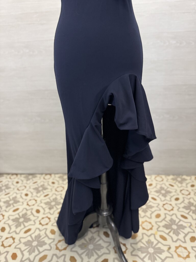 Emerald Sundae Navy Ruffle One Shoulder Hi Low Formal Dress Medium