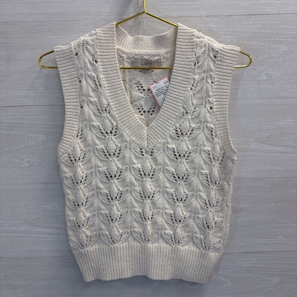 Loft Cream Knit V Neck Sleeveless Sweater Extra Small