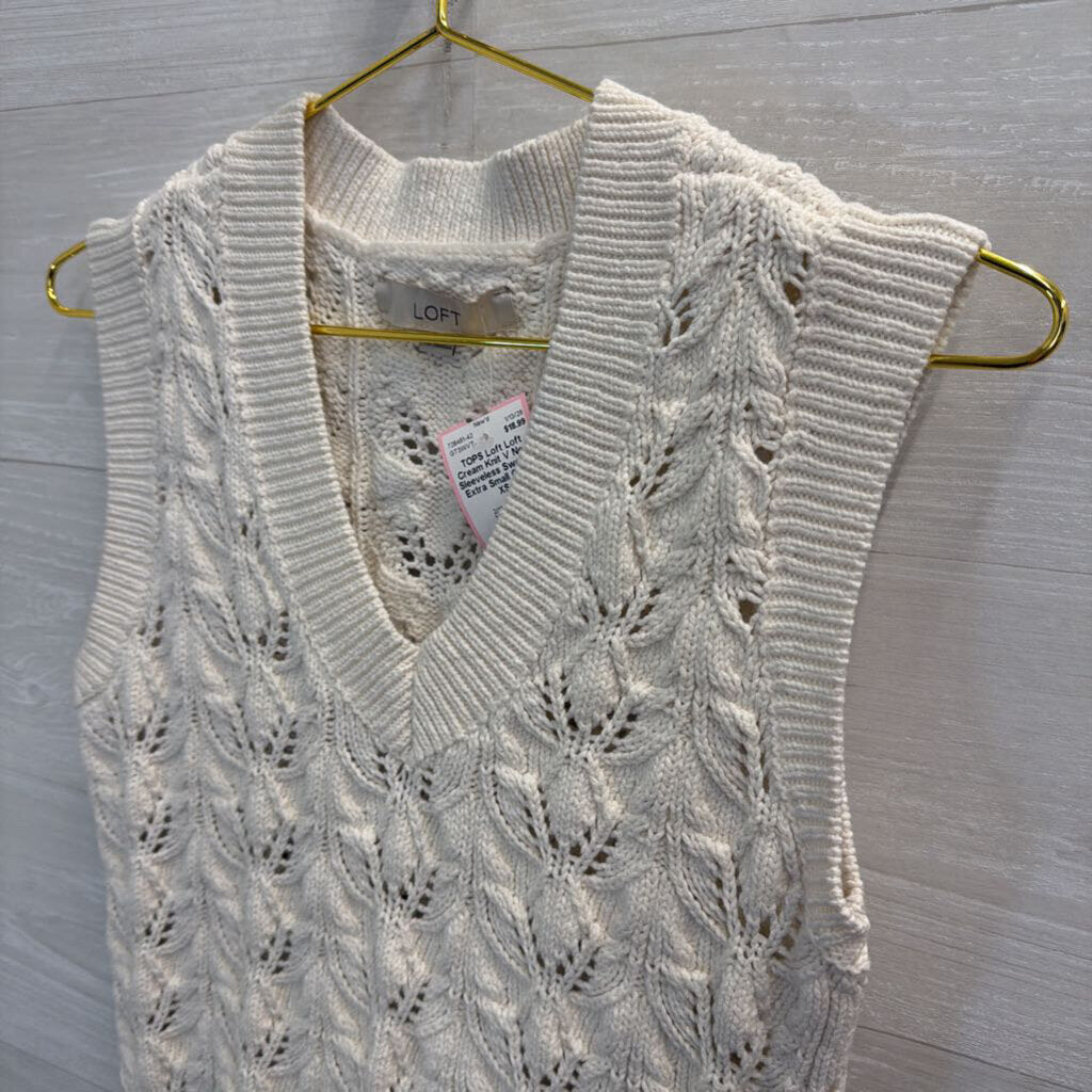Loft Cream Knit V Neck Sleeveless Sweater Extra Small