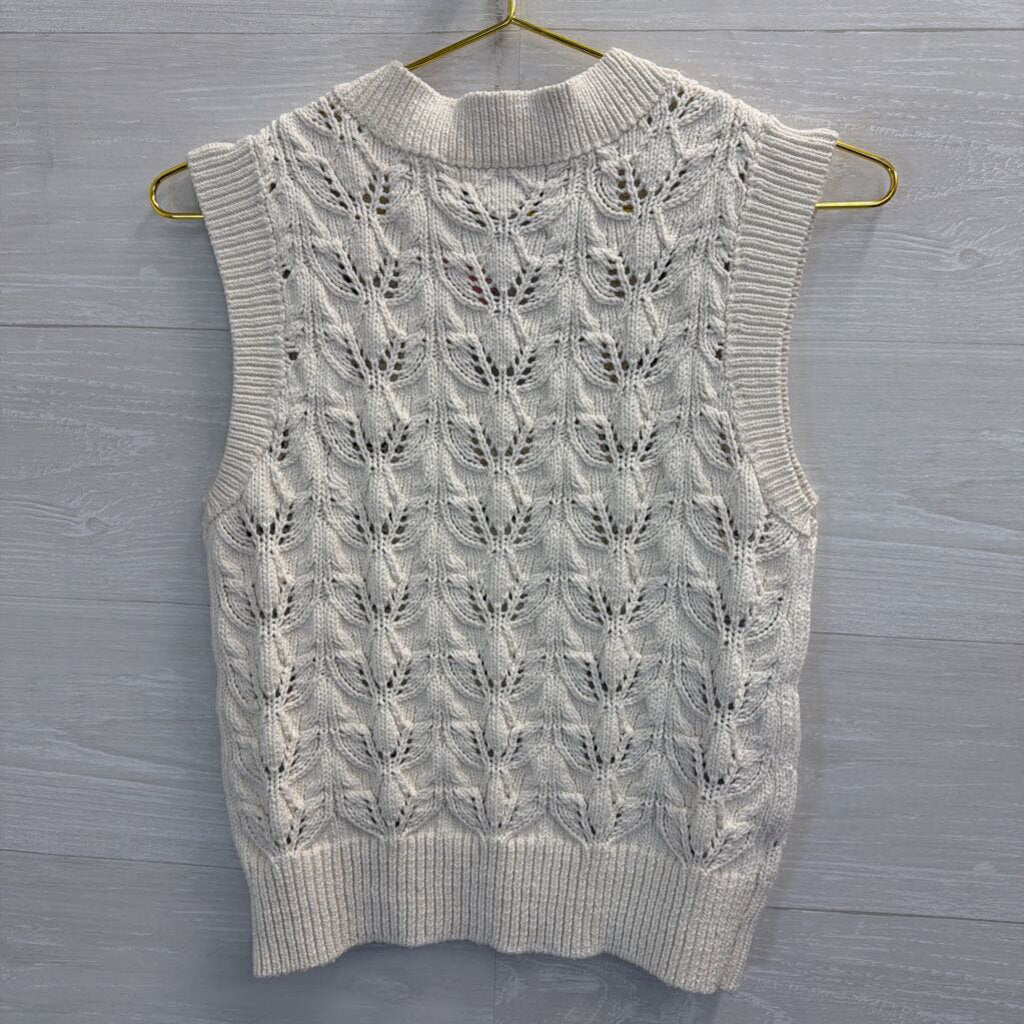 Loft Cream Knit V Neck Sleeveless Sweater Extra Small