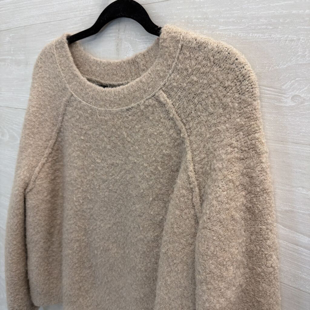 Aerie Beige Textured Knit Cropped Sweater Top Small