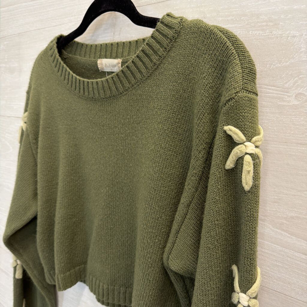 Altar'd State Green/ Cream Sleeve Detail Cropped Sweater Top Medium