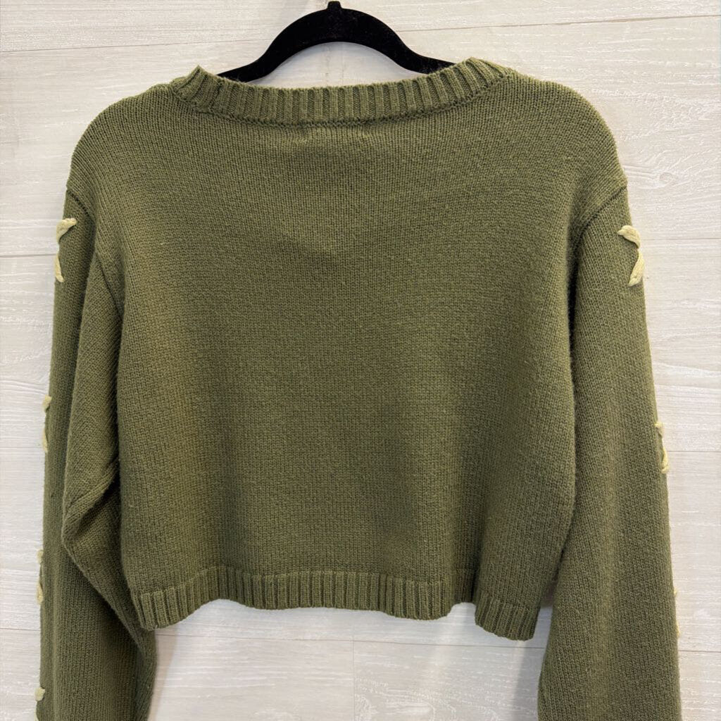 Altar'd State Green/ Cream Sleeve Detail Cropped Sweater Top Medium