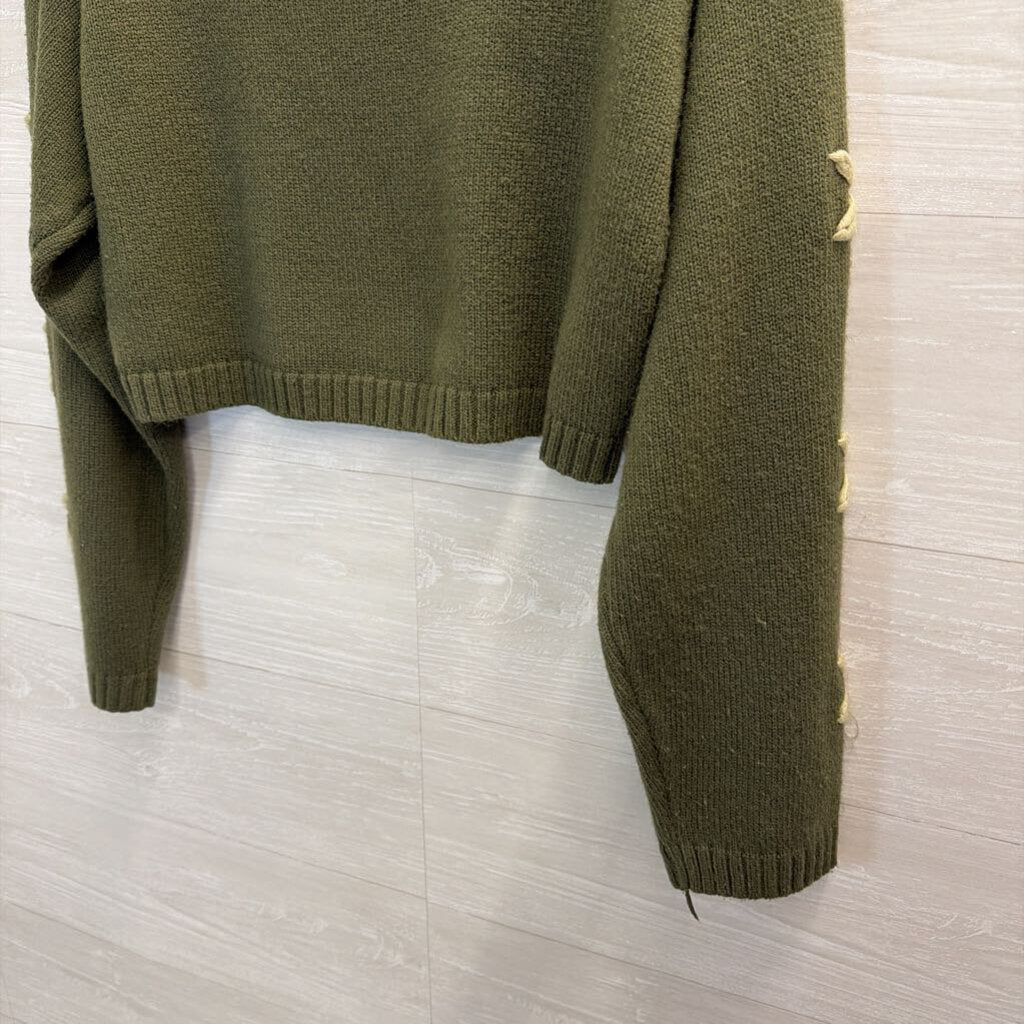 Altar'd State Green/ Cream Sleeve Detail Cropped Sweater Top Medium
