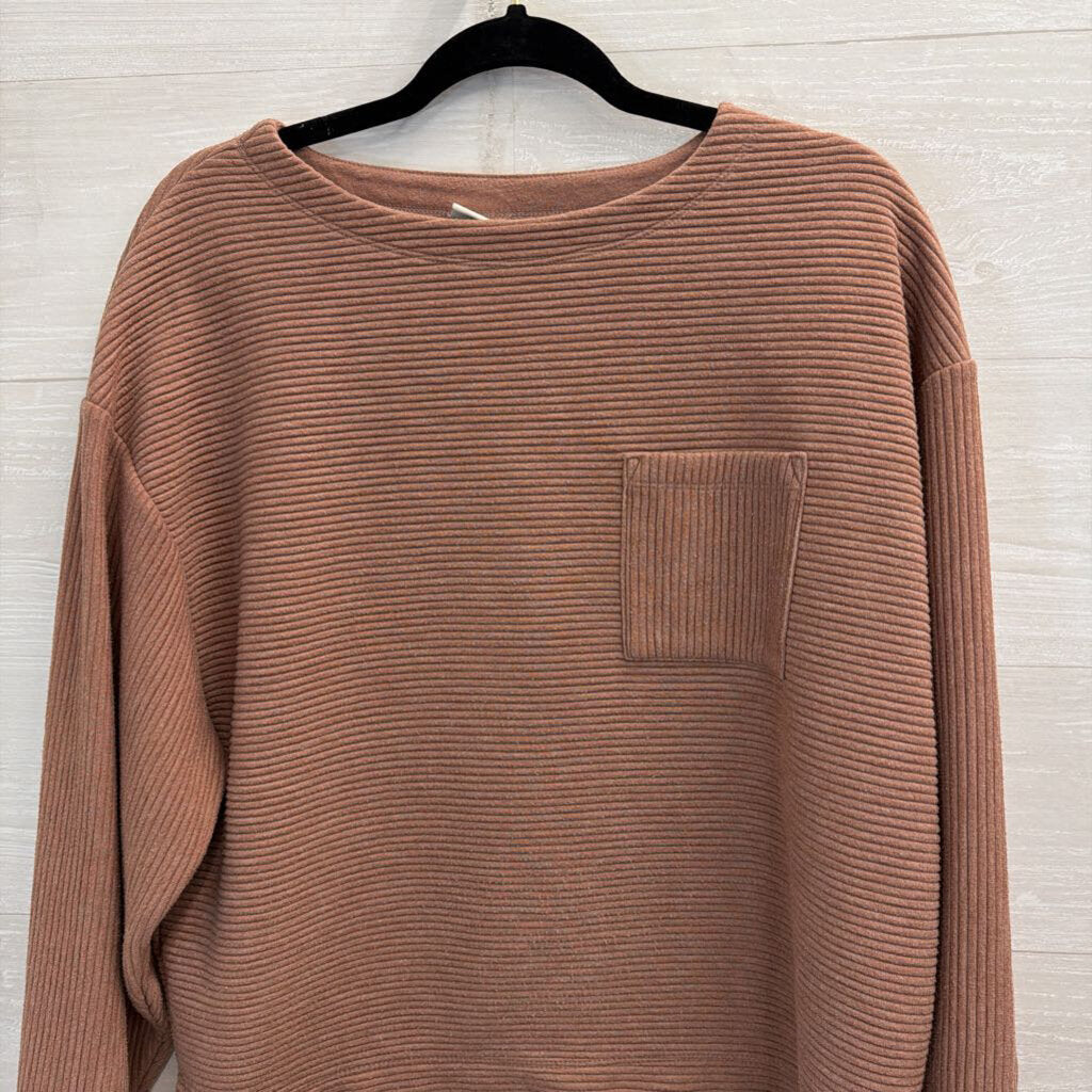 A New Day Mauve Pink Ribbed Long Sleeve Boxy Top Small