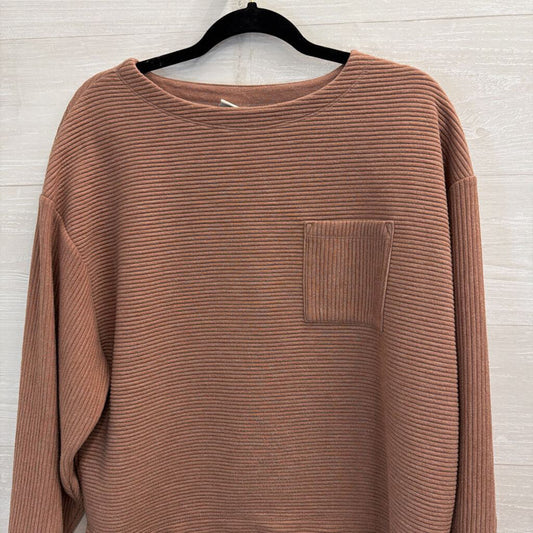 A New Day Mauve Pink Ribbed Long Sleeve Boxy Top Small