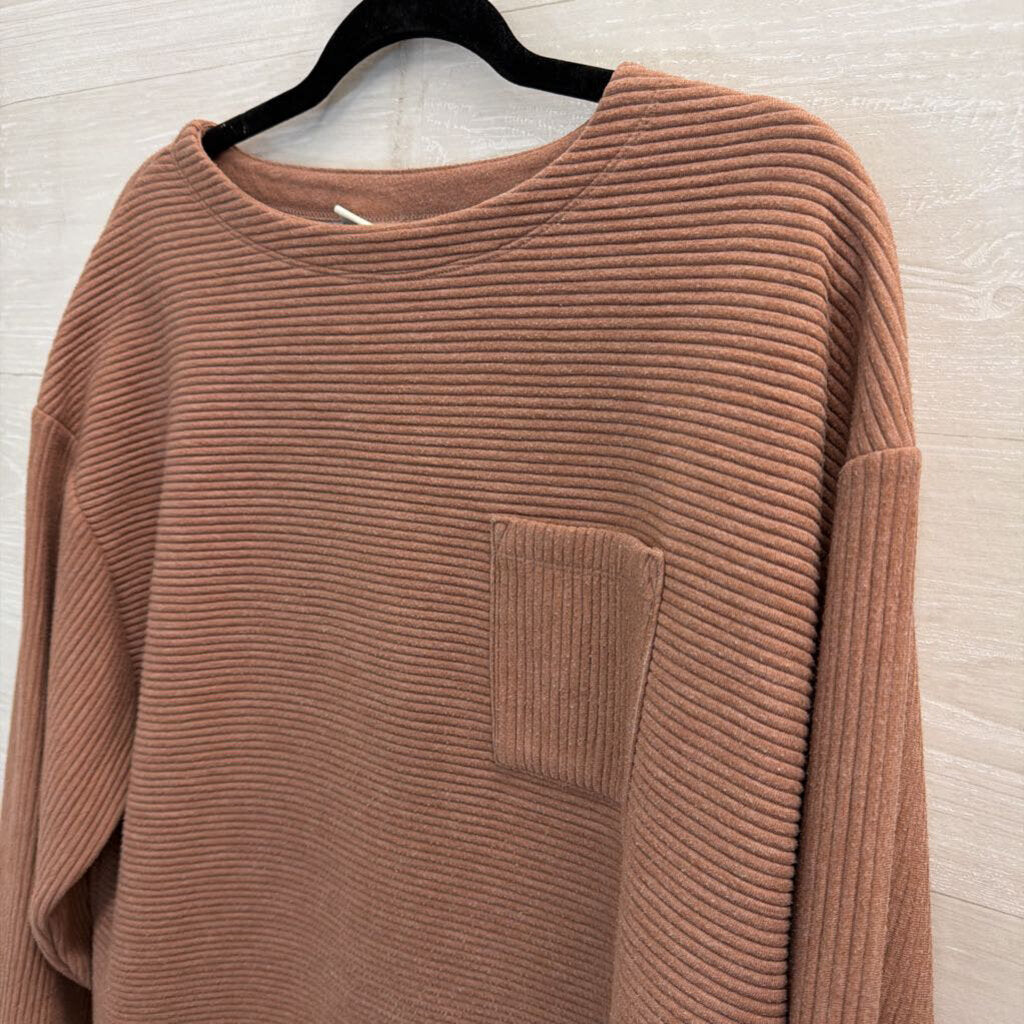 A New Day Mauve Pink Ribbed Long Sleeve Boxy Top Small
