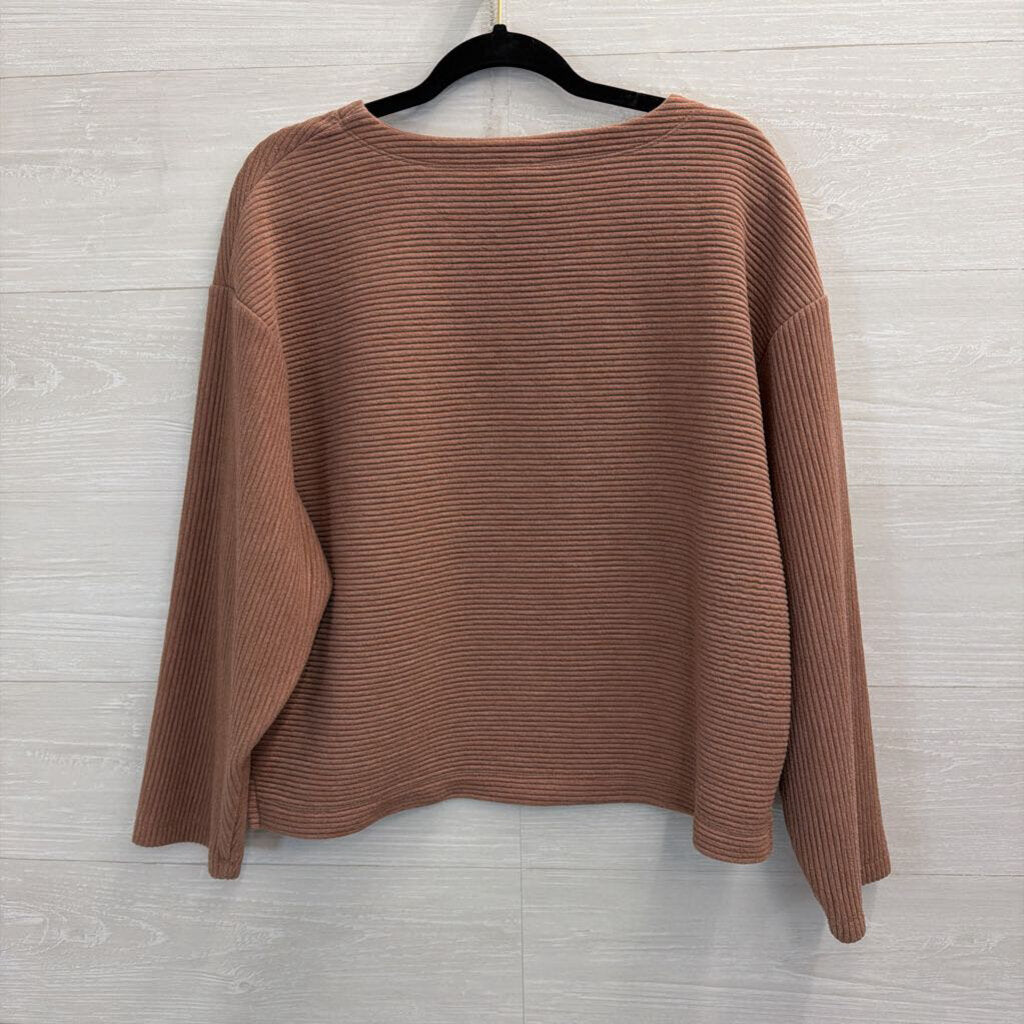 A New Day Mauve Pink Ribbed Long Sleeve Boxy Top Small