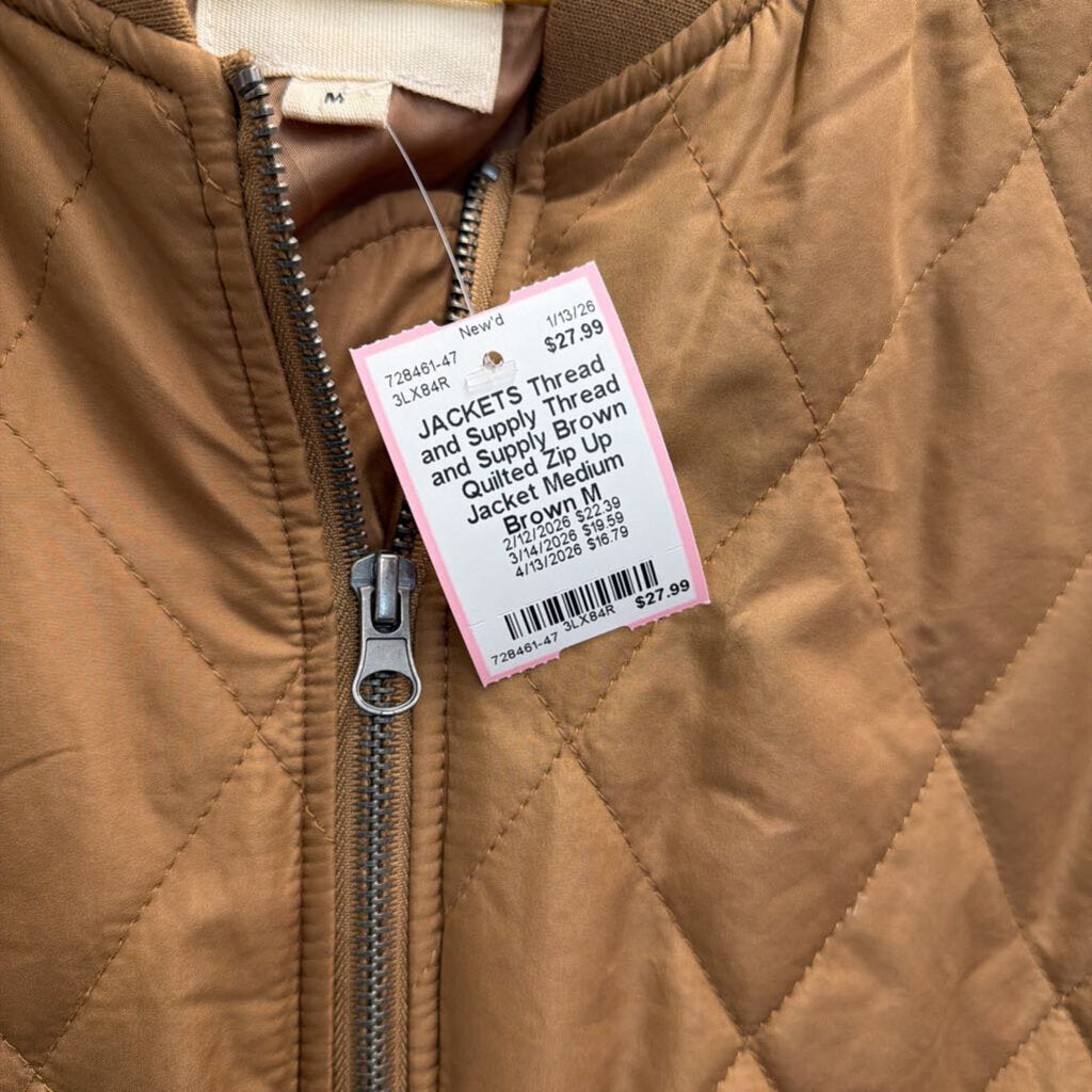 Thread and Supply Brown Quilted Zip Up Jacket Medium