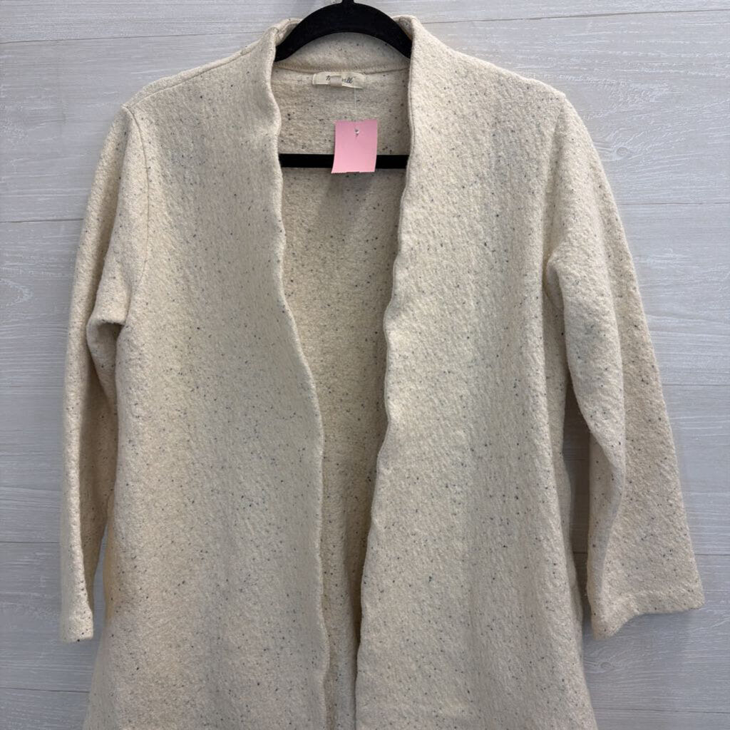 Madewell Cream/ Black Speckled Knit Long Sleeve Long Open Front Sweater Small
