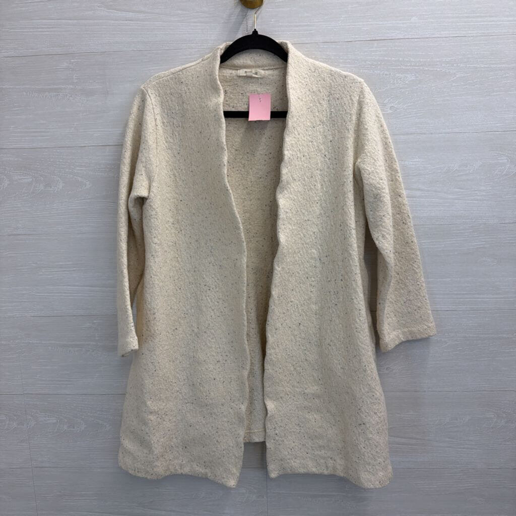 Madewell Cream/ Black Speckled Knit Long Sleeve Long Open Front Sweater Small
