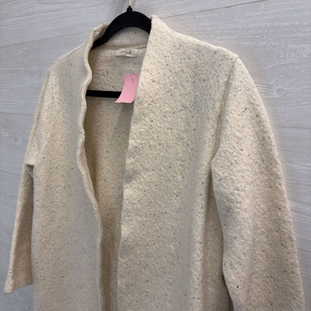 Madewell Cream/ Black Speckled Knit Long Sleeve Long Open Front Sweater Small