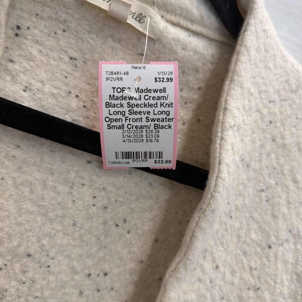 Madewell Cream/ Black Speckled Knit Long Sleeve Long Open Front Sweater Small