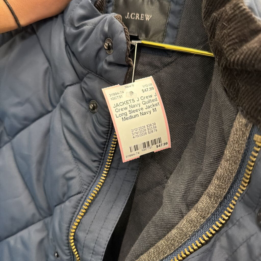 J Crew Navy Quilted Long Sleeve Jacket Medium