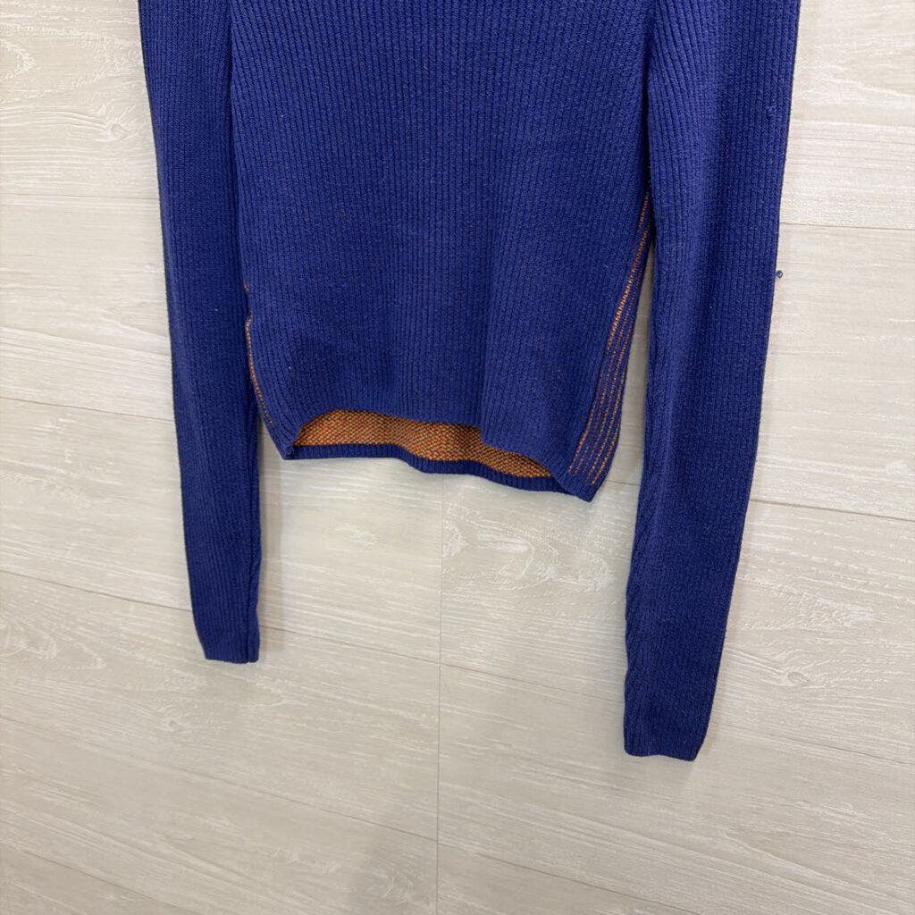 BDG Blue/ Red Cherry Hug Knit Print Cropped Mock Neck Sweater Small