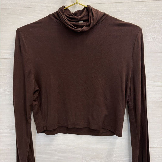 Bittersweet Brown Cropped Long Sleeve Turtleneck Top Large