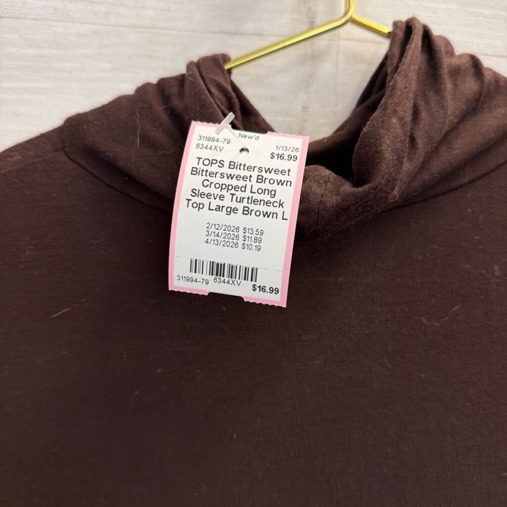 Bittersweet Brown Cropped Long Sleeve Turtleneck Top Large