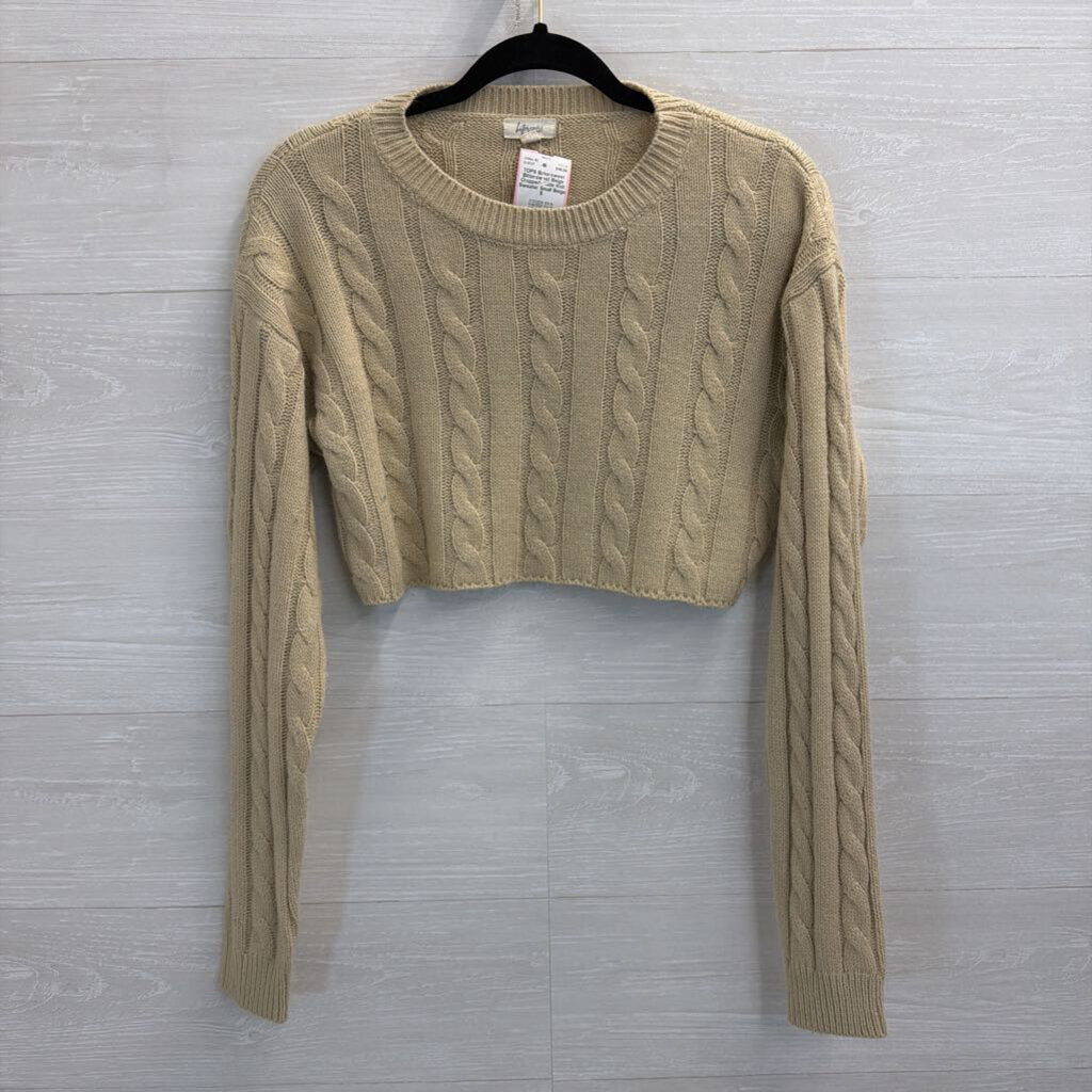 Bittersweet Beige Cropped Cable Knit Sweater Small