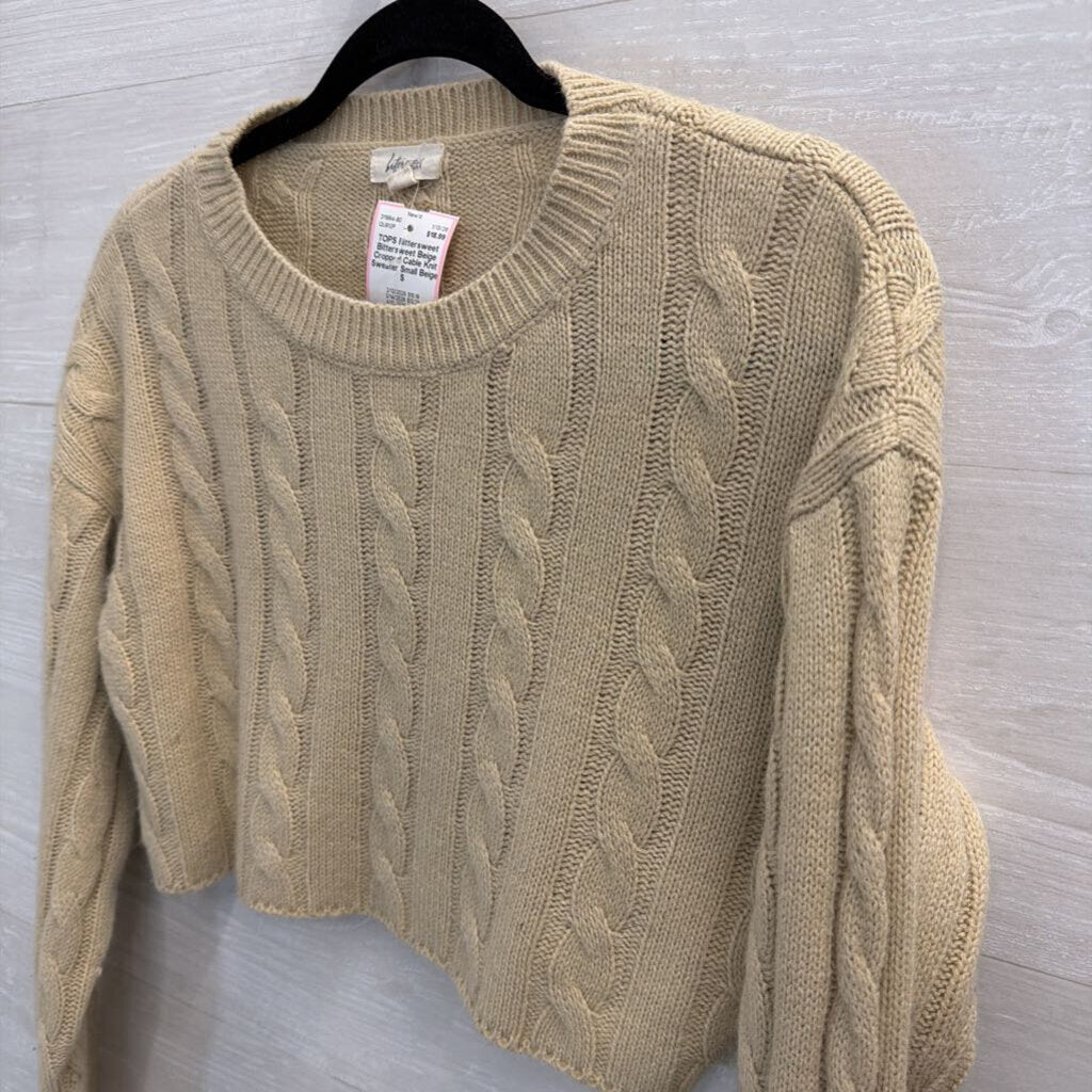 Bittersweet Beige Cropped Cable Knit Sweater Small