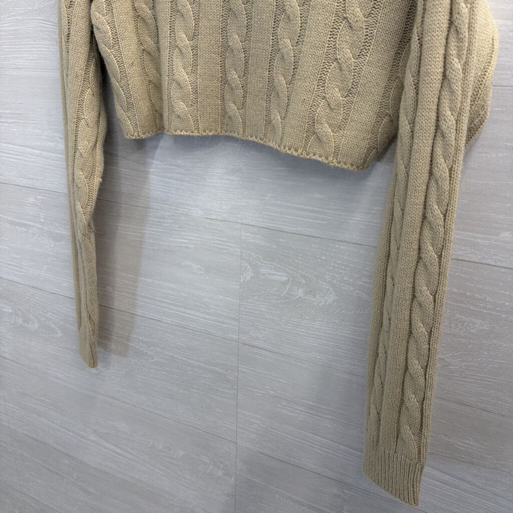 Bittersweet Beige Cropped Cable Knit Sweater Small