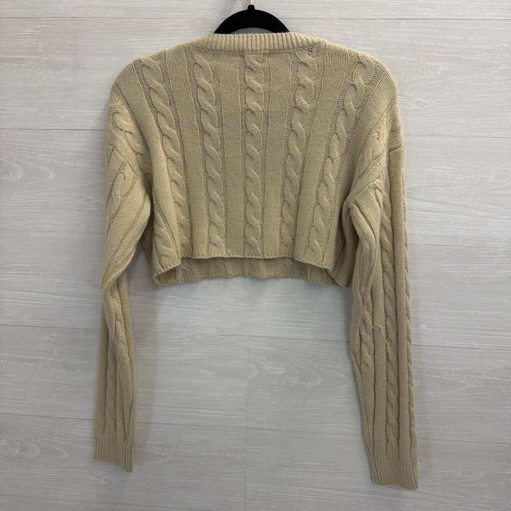 Bittersweet Beige Cropped Cable Knit Sweater Small