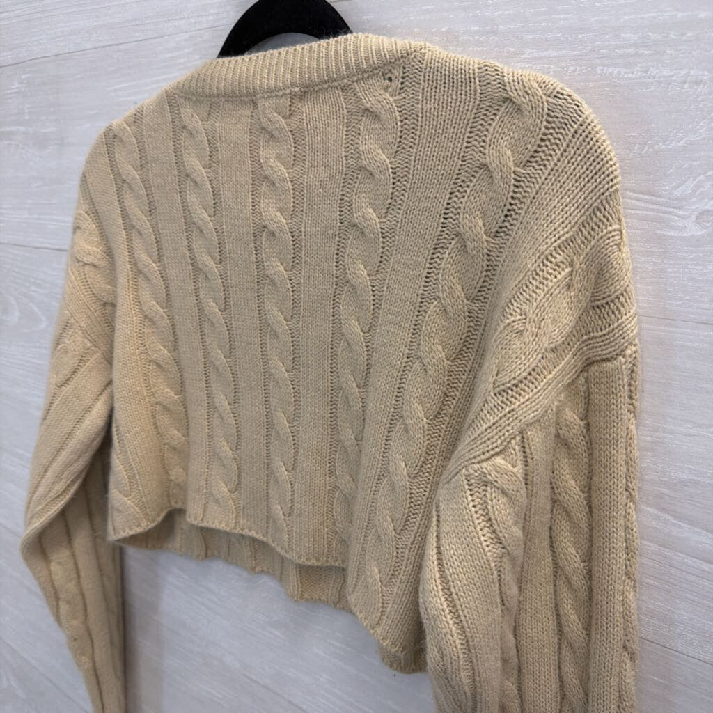 Bittersweet Beige Cropped Cable Knit Sweater Small