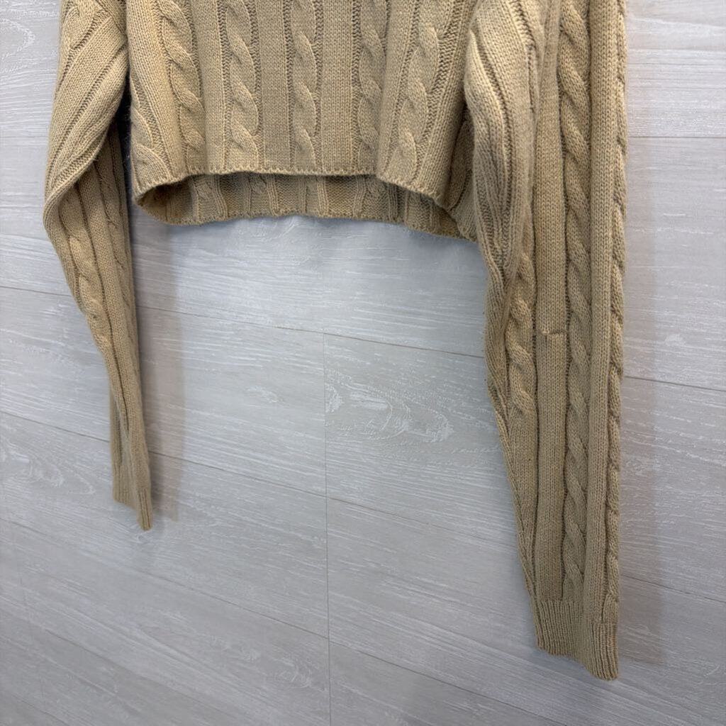 Bittersweet Beige Cropped Cable Knit Sweater Small