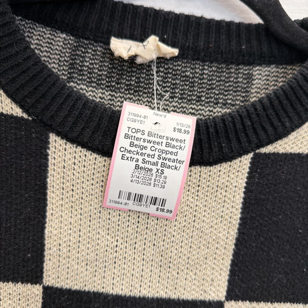 Bittersweet Black/ Beige Cropped Checkered Sweater Extra Small
