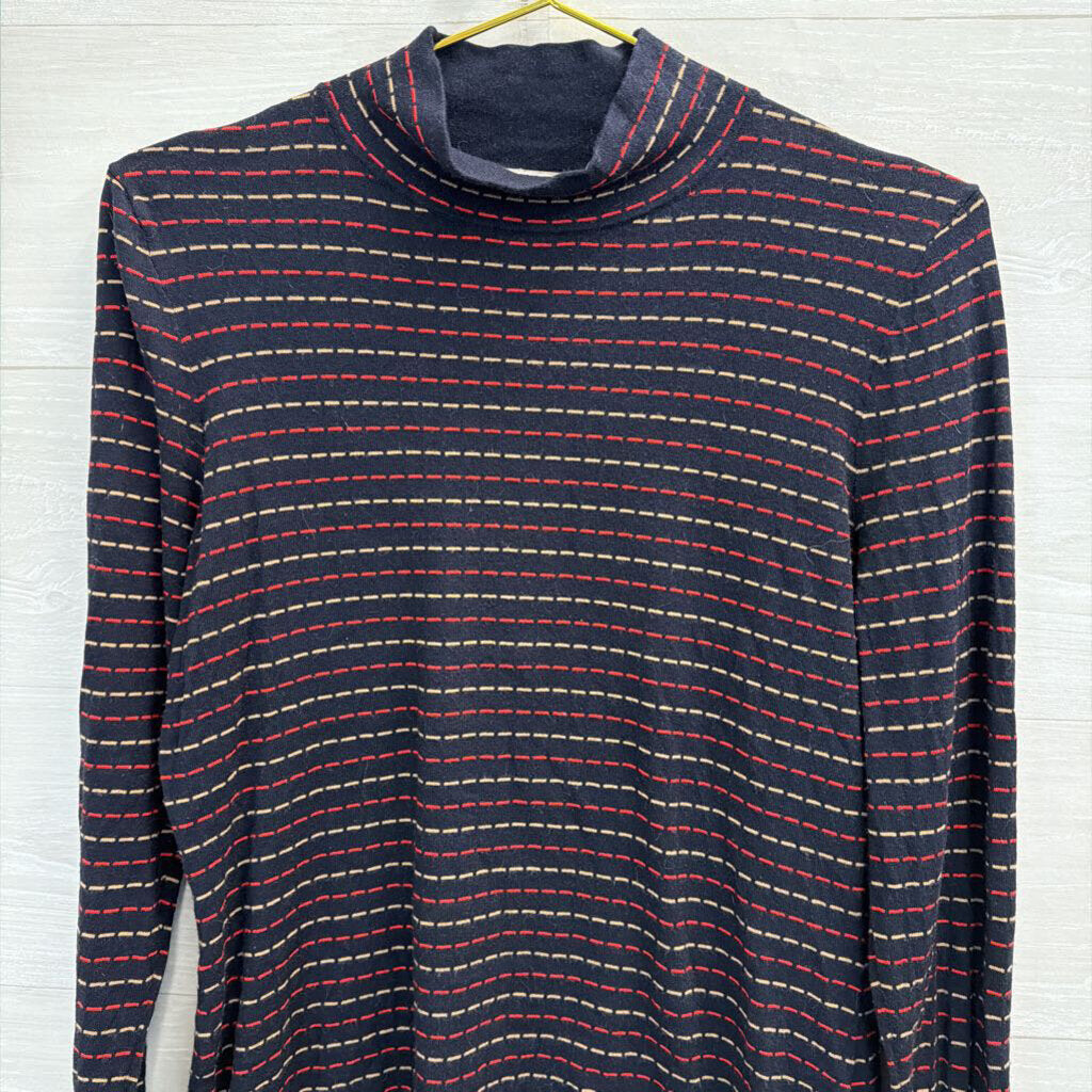 Etcetera Navy/ Multi Striped Long Sleeve Turtleneck Top Medium