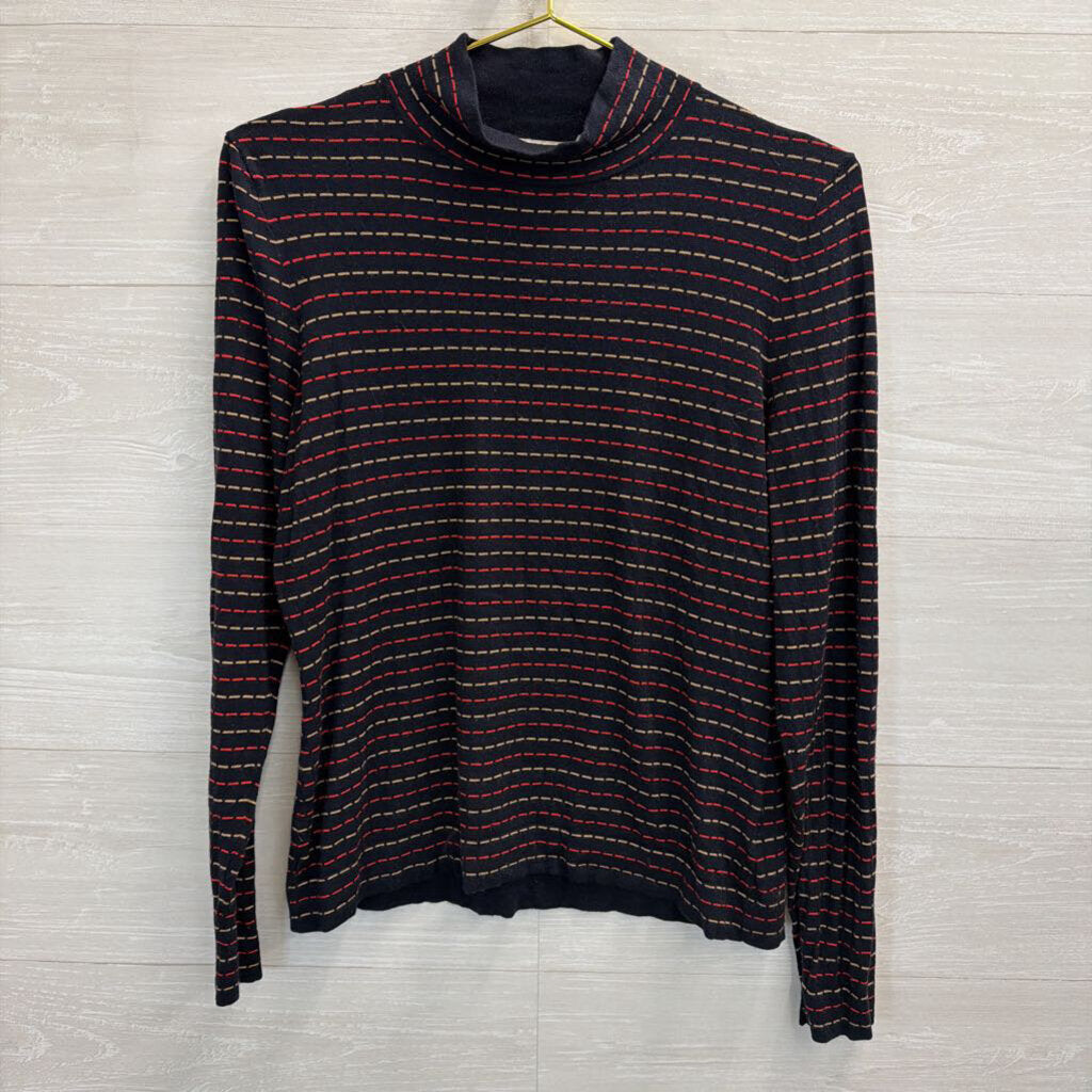 Etcetera Navy/ Multi Striped Long Sleeve Turtleneck Top Medium