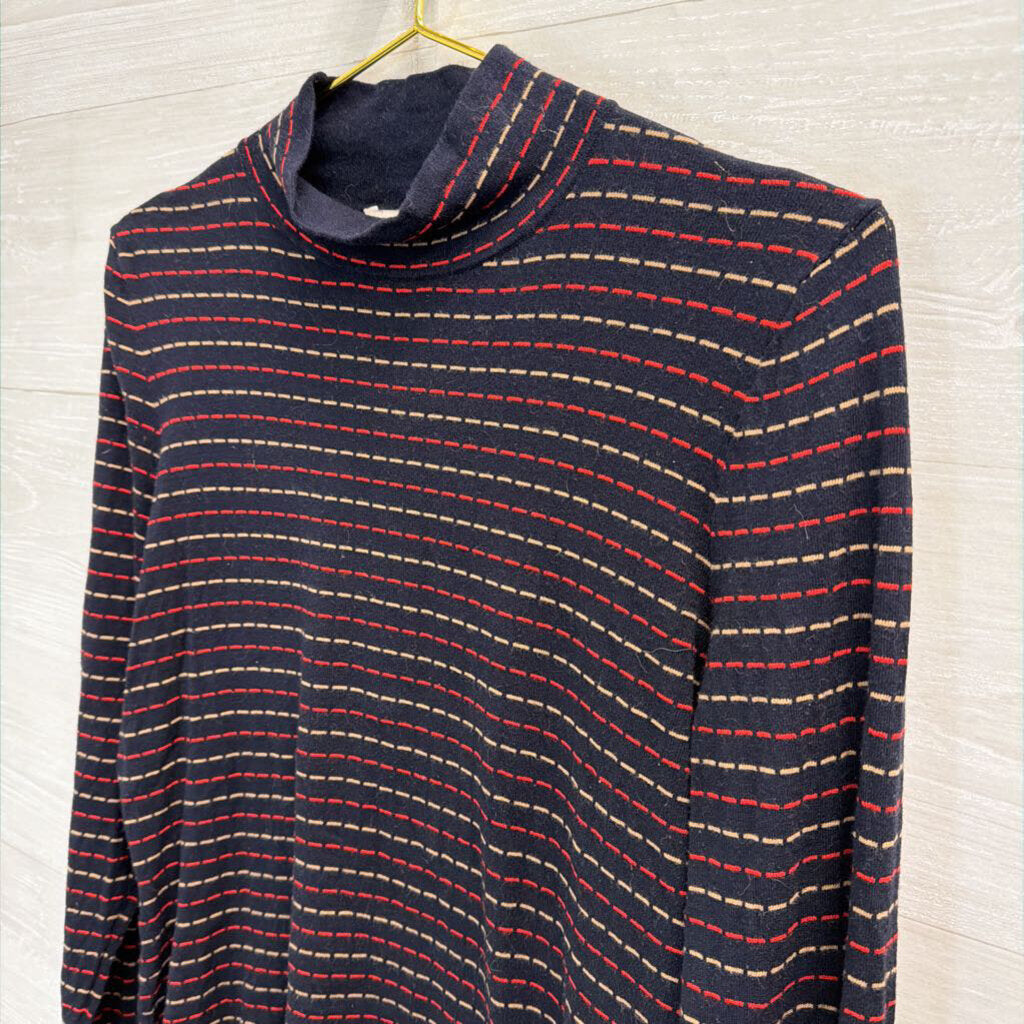 Etcetera Navy/ Multi Striped Long Sleeve Turtleneck Top Medium