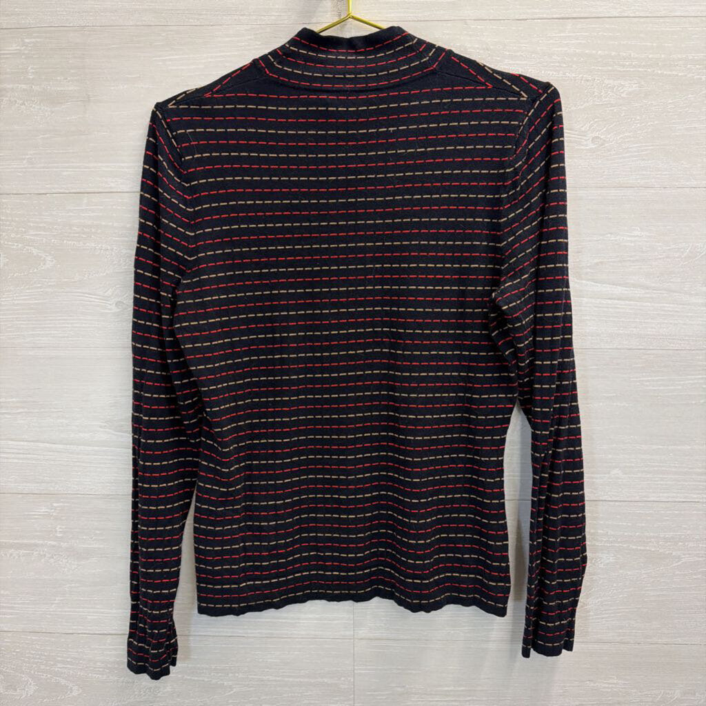 Etcetera Navy/ Multi Striped Long Sleeve Turtleneck Top Medium