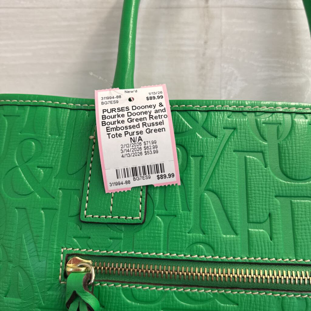 Dooney and Bourke Green Retro Embossed Russel Tote Purse