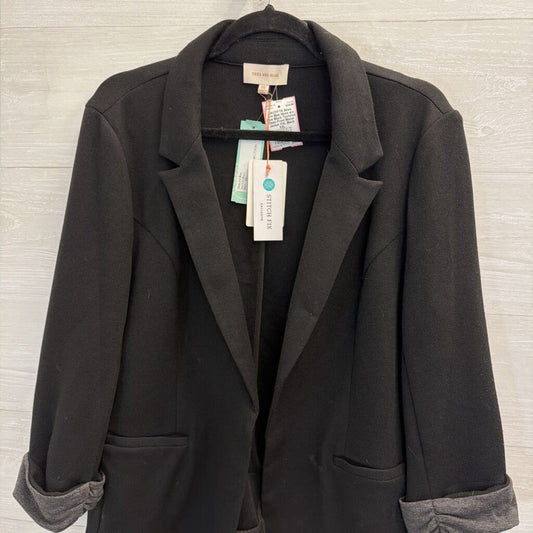 Skies are Blue Black Textured Open Front Blazer Jacket XXL